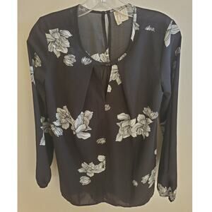 Japna Blouse Long Sleeve Flowy Black White Large Floral XS